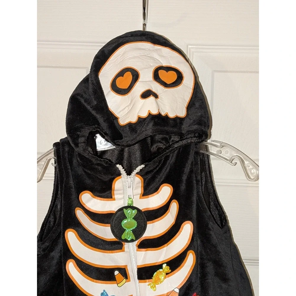Hallow's‎ Eve Halloween Skeleton Candy Vest Costume 6-9 Months Hooded NEW
